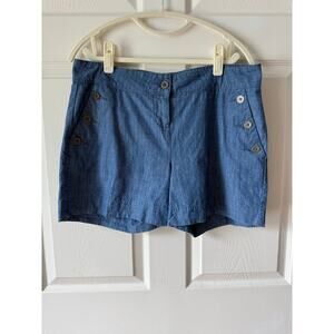 Isaac Mizrahi Blue Chambray Sailor Shorts 100% Cotton Size 10 Coastal Capsule‎